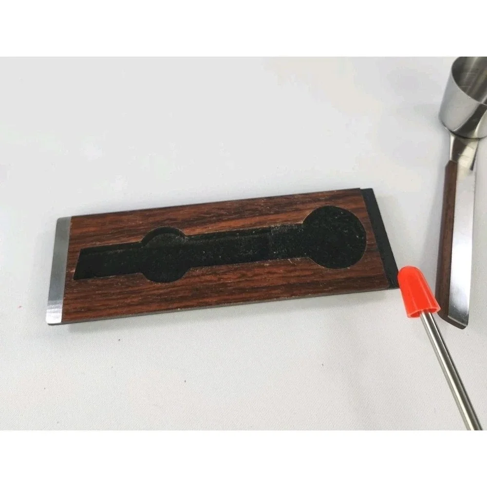 Vintage MCM Barware Cocktail Jigger Pourer Wooden Steel Handle Bar Holder Japan